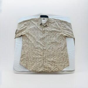 Bugle Boy Company Button Up Short Sleeve Beige Leaf Design Size XXL